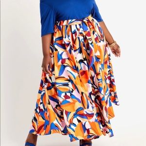 Ashley Stewart MULTI COLORED TIE WAIST PRINTED MAXI SKIRT, Size 1X